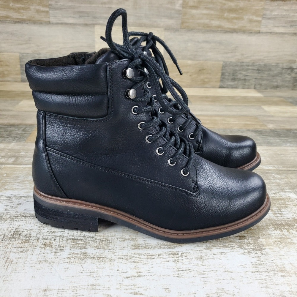 B.O.C. Born Concept Cassidy Womens Bootie Sz 9 W Black Leather Side Zip Lace Up